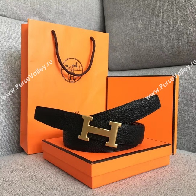 Hermes original togo 2 belt buckle & Reversible leather strap 32 mm H06454 black  gold plated metal 