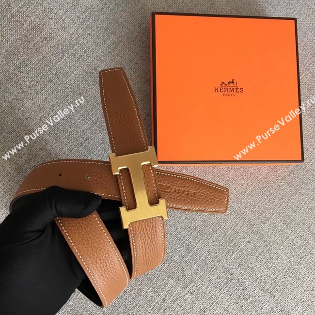 Hermes original togo 2 belt buckle & Reversible leather strap 32 mm H06454 brown  gold plated metal 