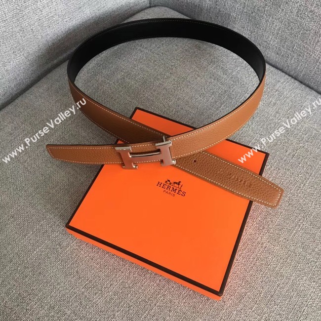 Hermes original togo 2 belt buckle & Reversible leather strap 32 mm H06454 brown