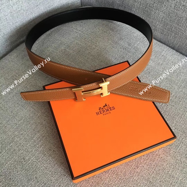 Hermes original togo 2 belt buckle & Reversible leather strap 32 mm H06454 brown  gold plated metal 