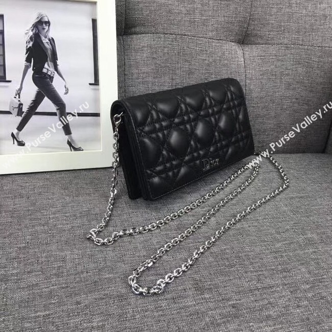 LADY DIOR CLUTCH IN BLACK CANNAGE LAMBSKIN S0204