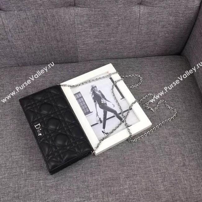LADY DIOR CLUTCH IN BLACK CANNAGE LAMBSKIN S0204