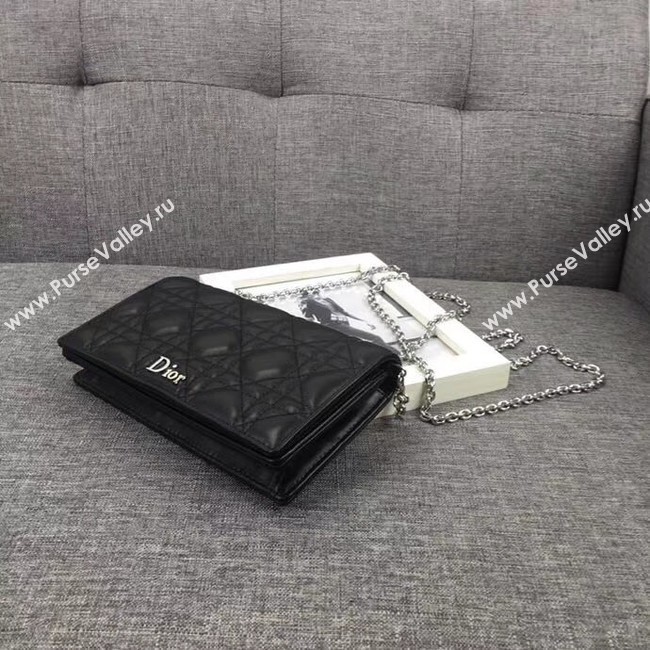 LADY DIOR CLUTCH IN BLACK CANNAGE LAMBSKIN S0204
