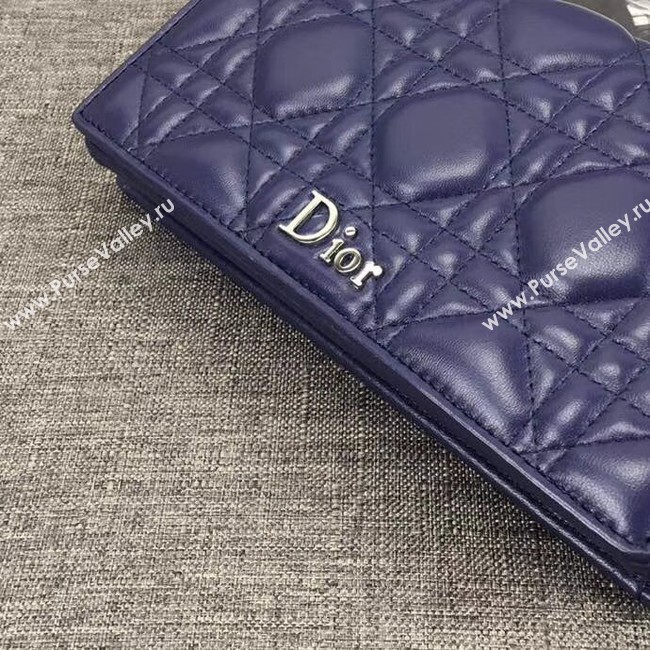 LADY DIOR CLUTCH IN BLUE CANNAGE LAMBSKIN S0204