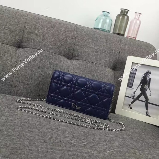 LADY DIOR CLUTCH IN BLUE CANNAGE LAMBSKIN S0204