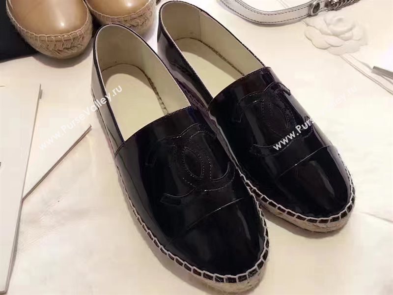 Chanel paint lambskin black flat shoes 3940