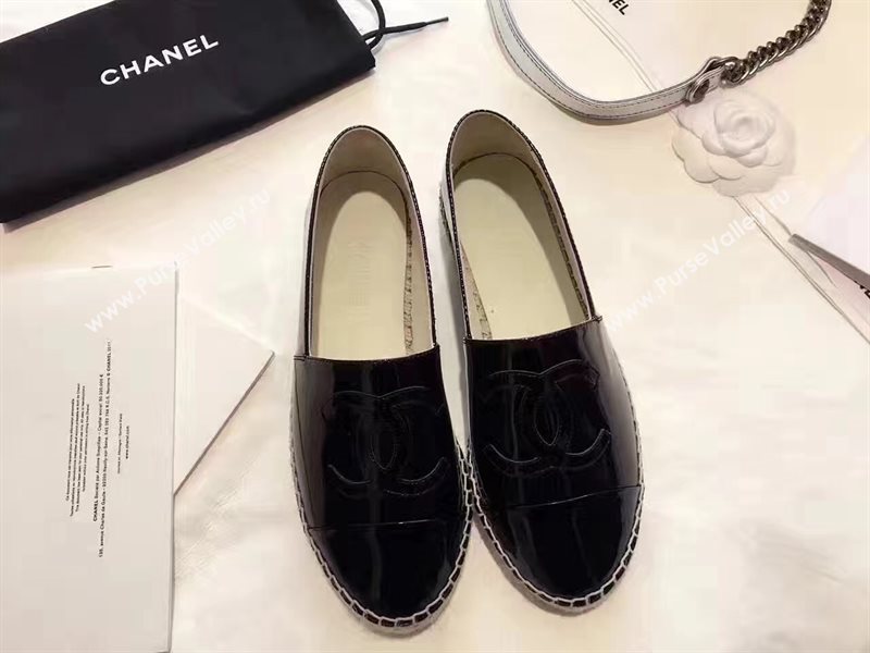 Chanel paint lambskin black flat shoes 3940