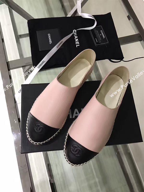 Chanel calfskin flat black pink shoes 3942