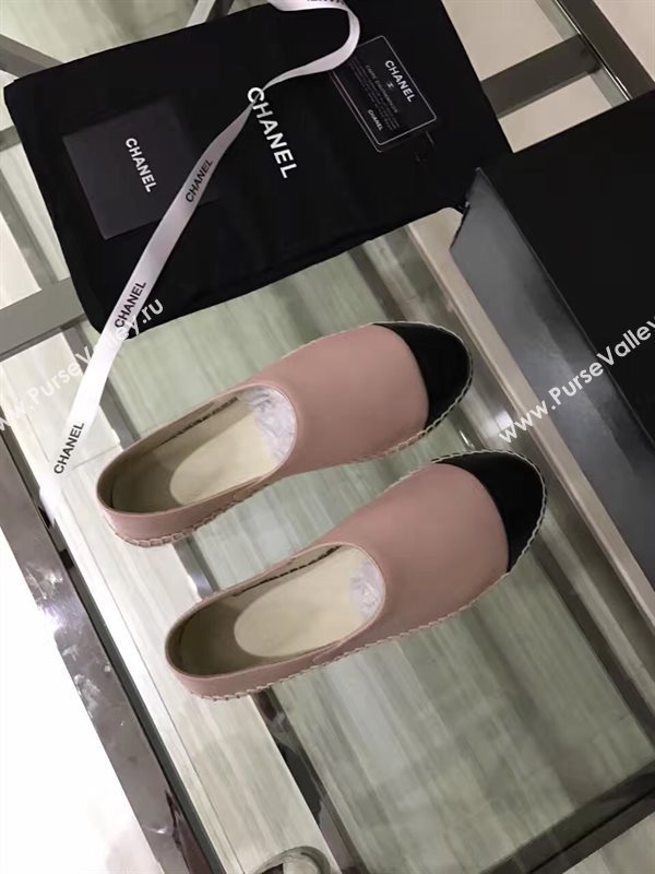 Chanel calfskin flat black pink shoes 3942