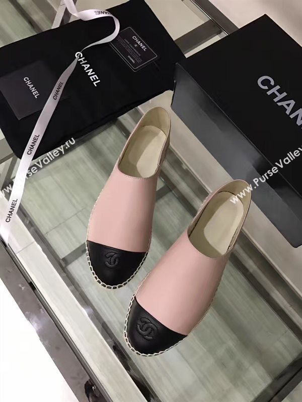 Chanel calfskin flat black pink shoes 3942