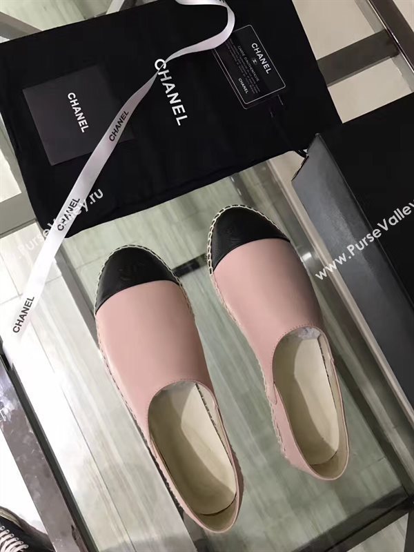 Chanel calfskin flat black pink shoes 3942