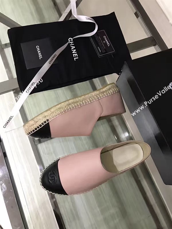 Chanel calfskin flat black pink shoes 3942