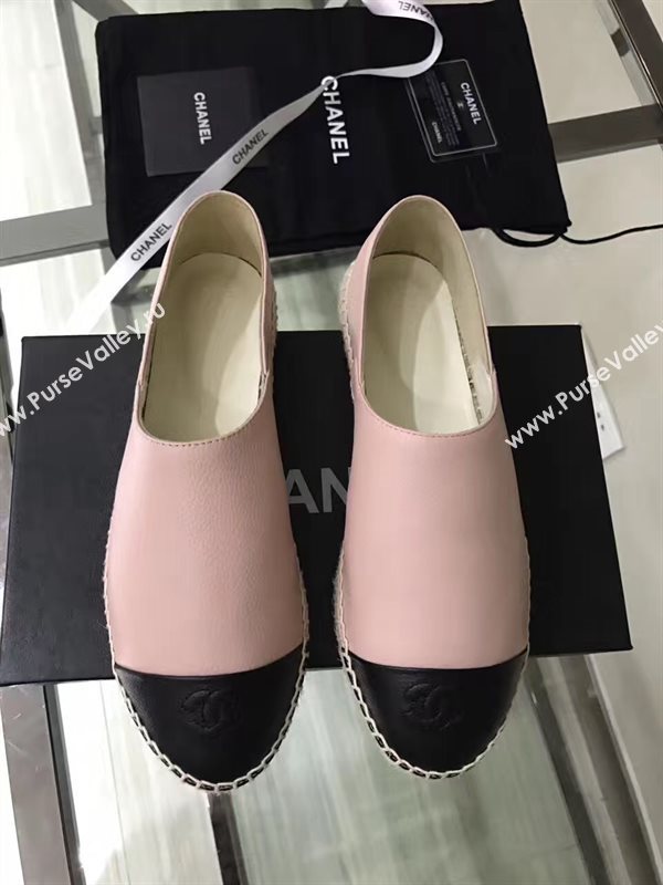 Chanel calfskin flat black pink shoes 3942