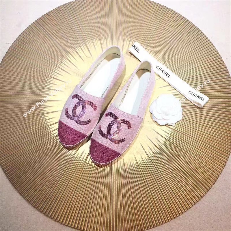 Chanel canvas v calfskin pink flat shoes 3945