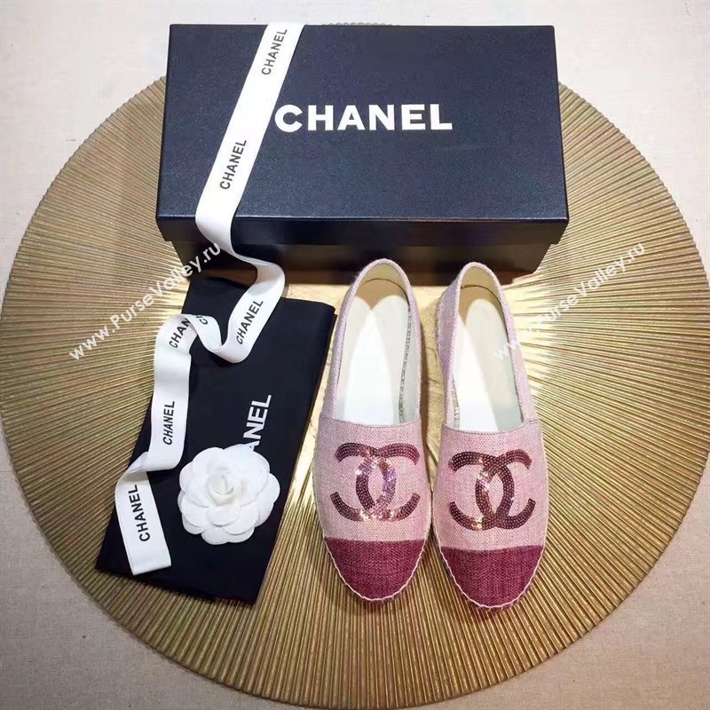Chanel canvas v calfskin pink flat shoes 3945