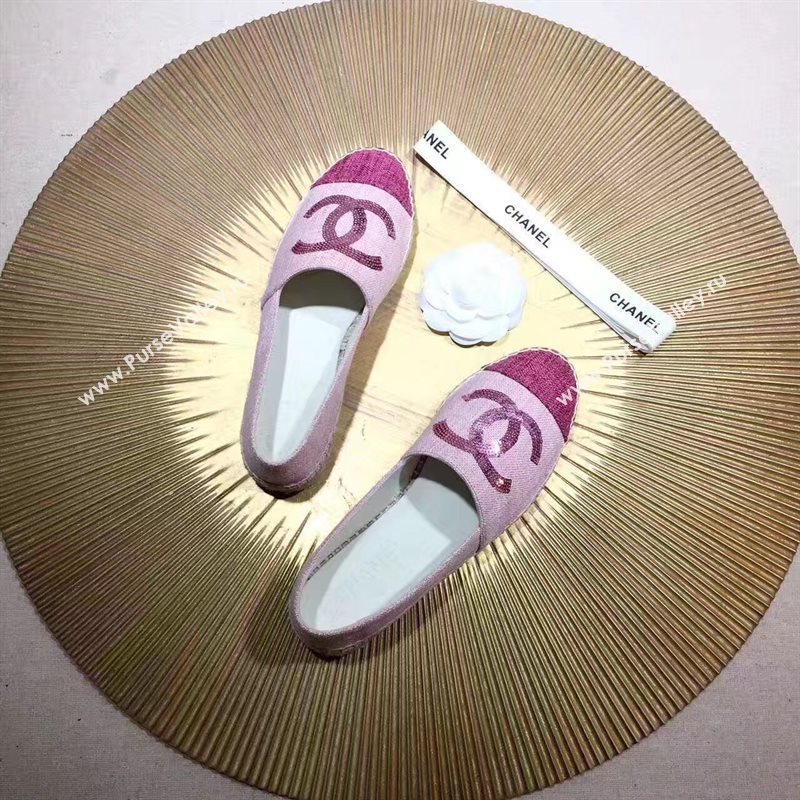 Chanel canvas v calfskin pink flat shoes 3945