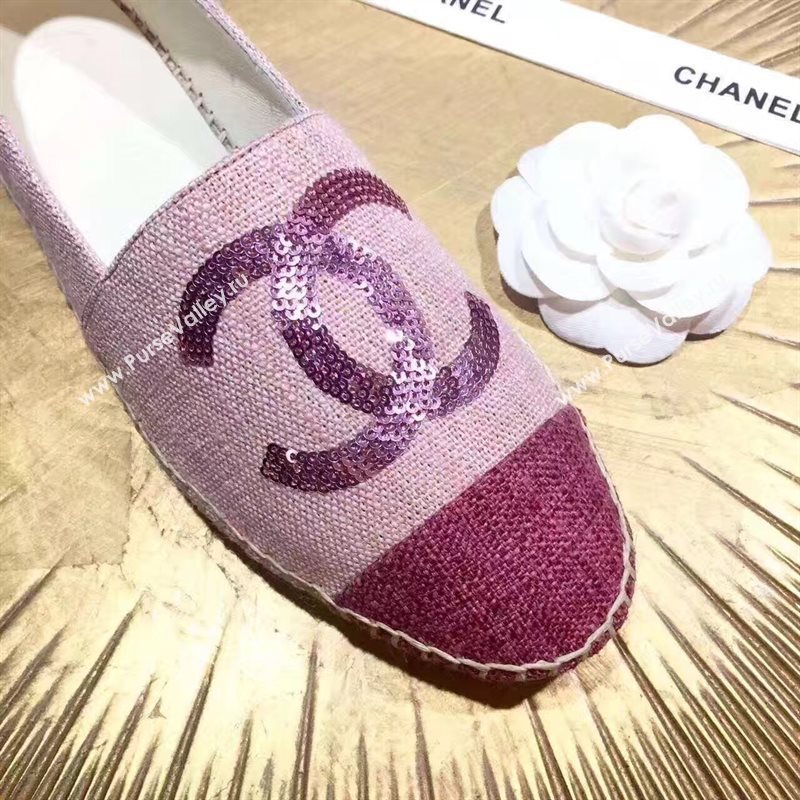 Chanel canvas v calfskin pink flat shoes 3945