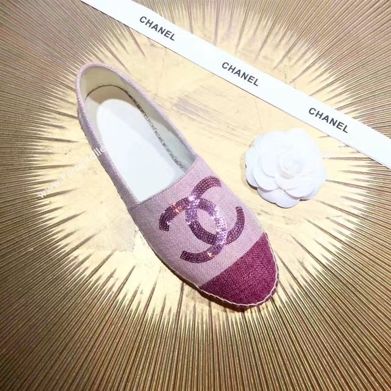 Chanel canvas v calfskin pink flat shoes 3945