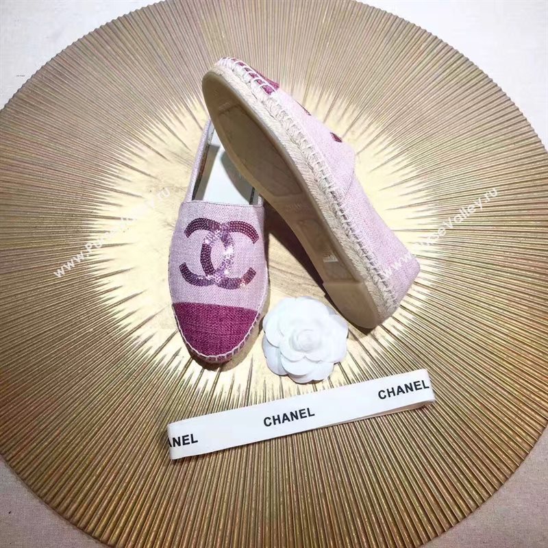 Chanel canvas v calfskin pink flat shoes 3945