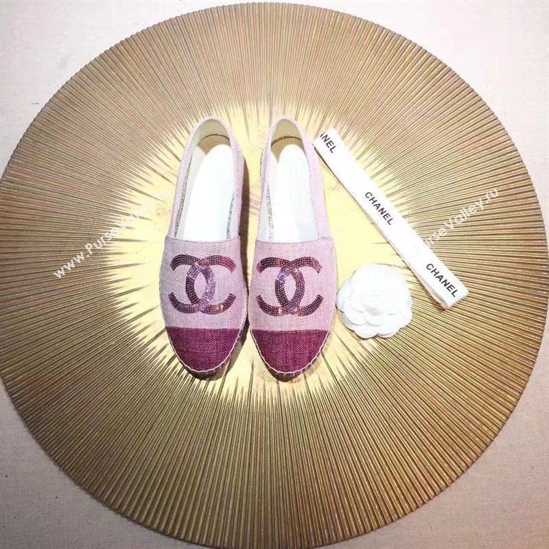 Chanel canvas v calfskin pink flat shoes 3945