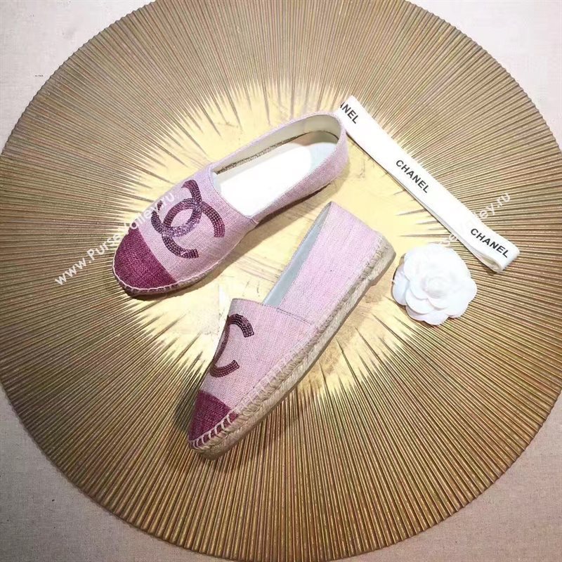 Chanel canvas v calfskin pink flat shoes 3945