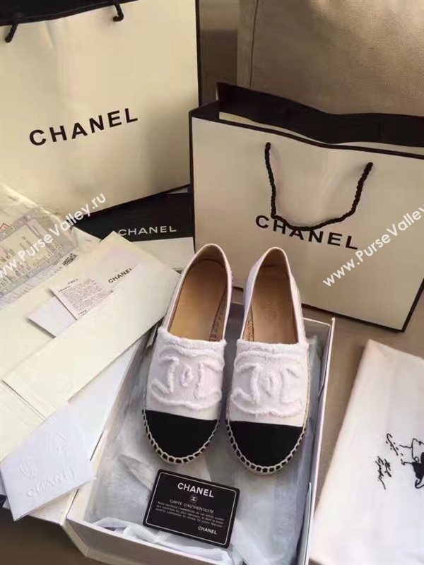 Chanel lambskin v canvas white flat shoes 3946