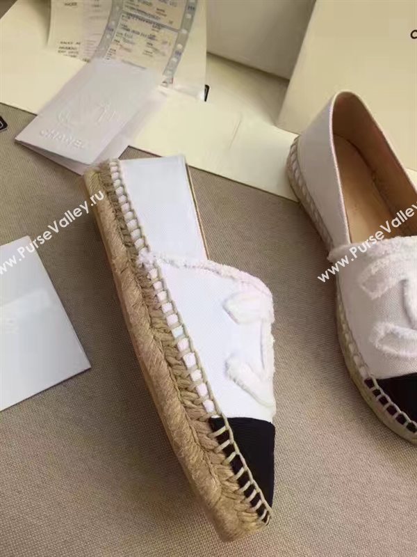 Chanel lambskin v canvas white flat shoes 3946