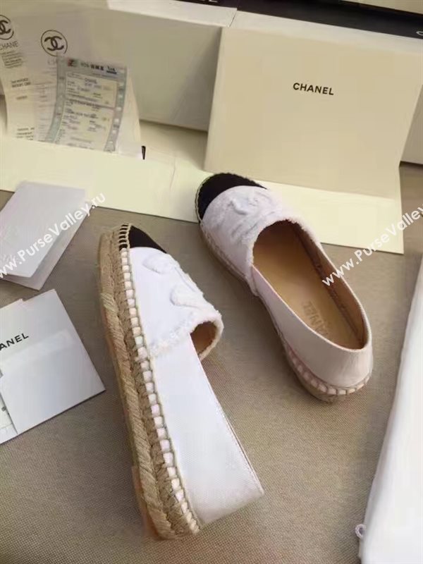 Chanel lambskin v canvas white flat shoes 3946