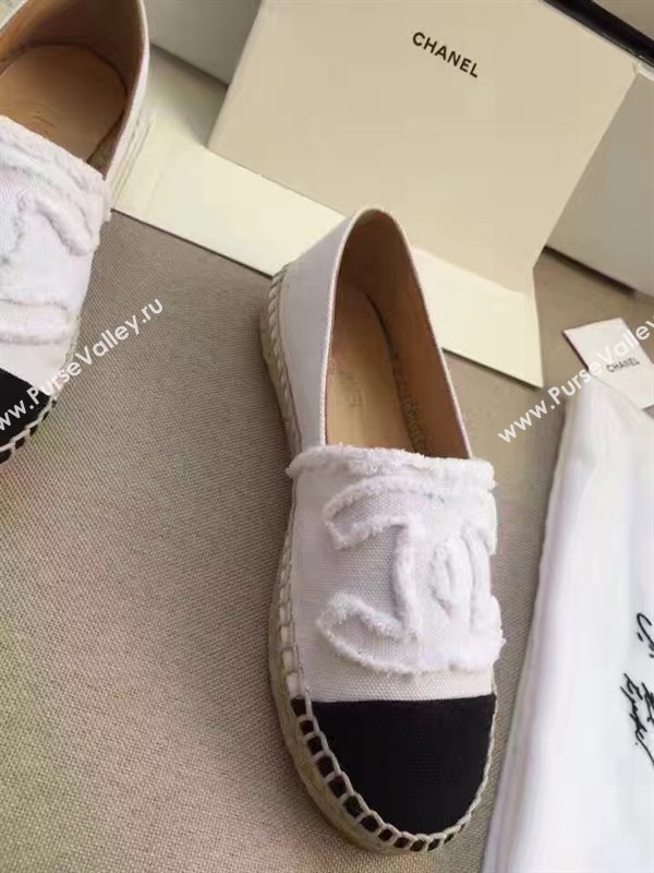 Chanel lambskin v canvas white flat shoes 3946