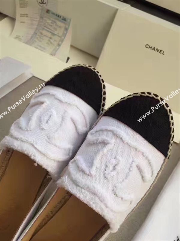 Chanel lambskin v canvas white flat shoes 3946