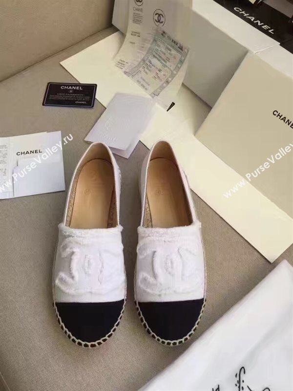 Chanel lambskin v canvas white flat shoes 3946