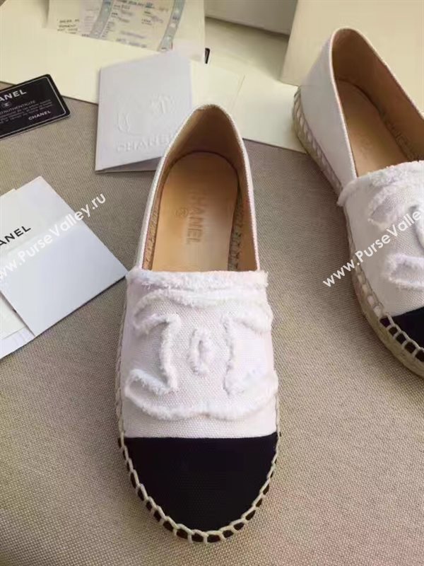 Chanel lambskin v canvas white flat shoes 3946