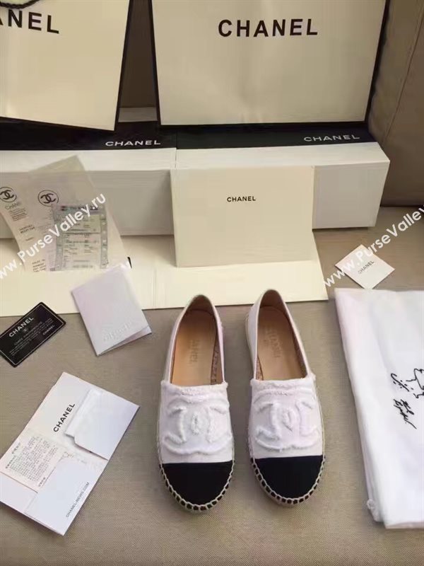 Chanel lambskin v canvas white flat shoes 3946