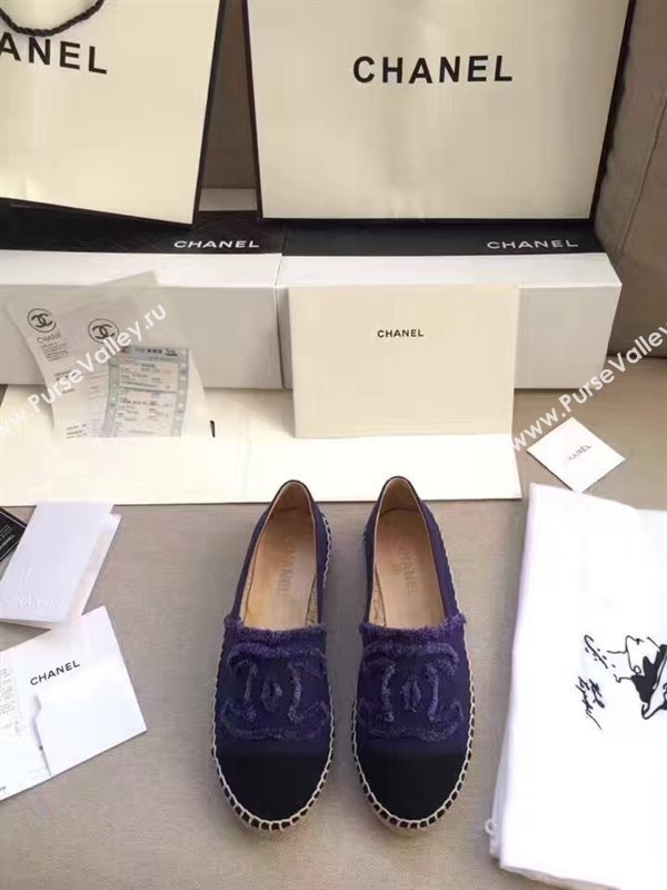 Chanel lambskin v canvas blue flat shoes 3947