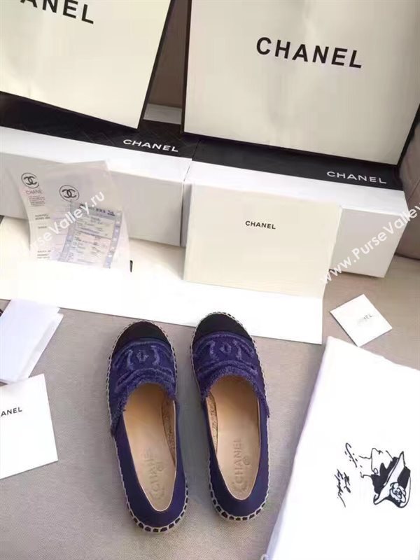 Chanel lambskin v canvas blue flat shoes 3947