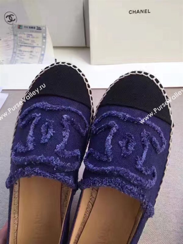 Chanel lambskin v canvas blue flat shoes 3947