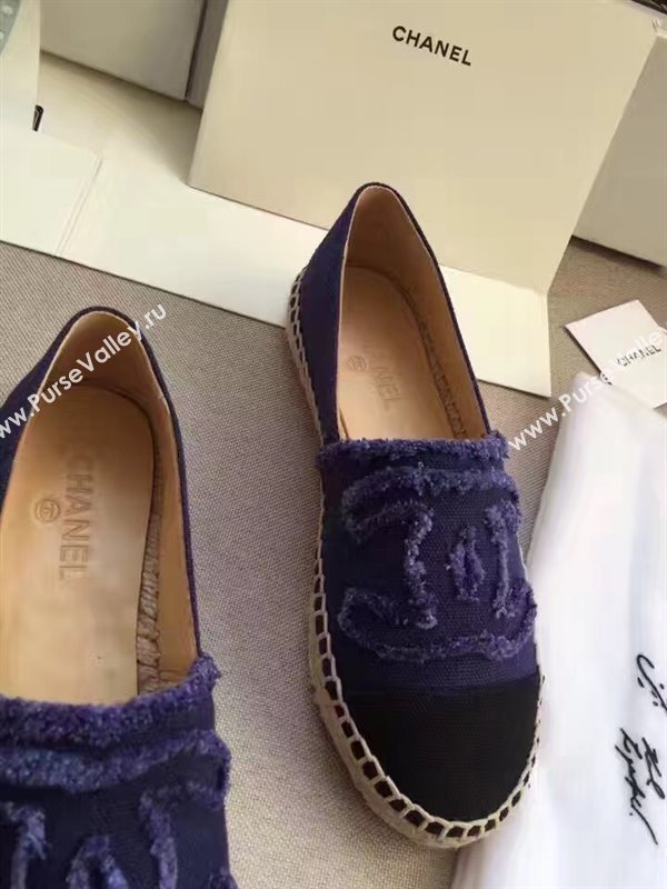 Chanel lambskin v canvas blue flat shoes 3947