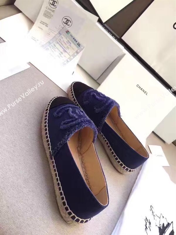 Chanel lambskin v canvas blue flat shoes 3947