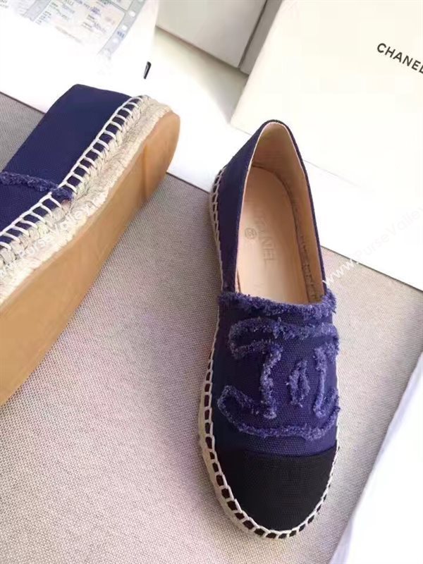 Chanel lambskin v canvas blue flat shoes 3947