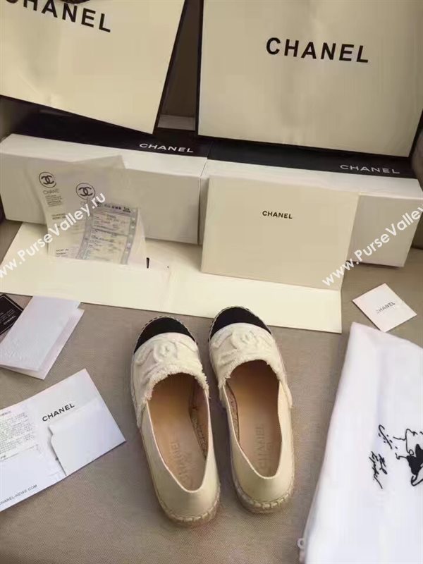 Chanel lambskin v canvas cream flat shoes 3948