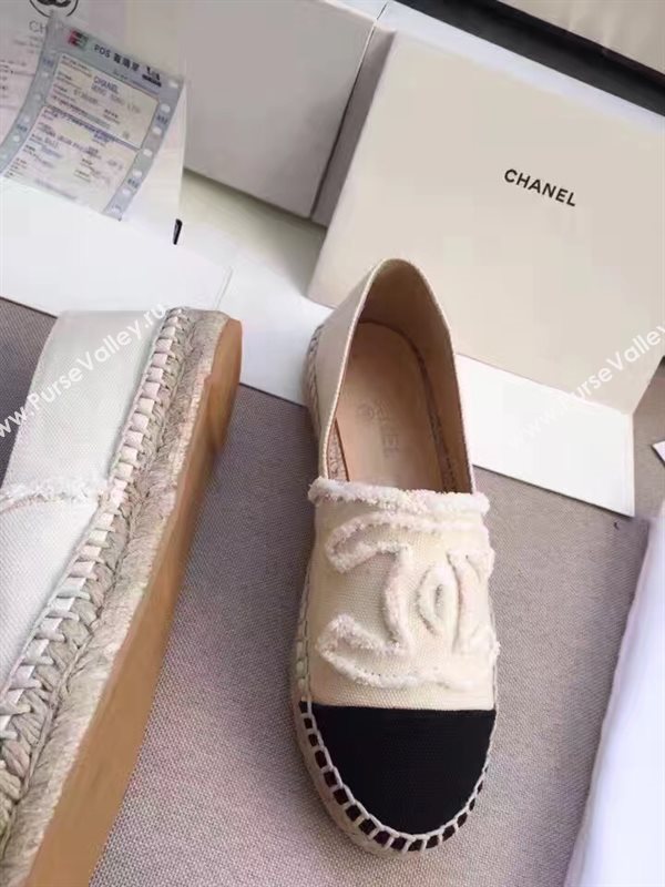 Chanel lambskin v canvas cream flat shoes 3948