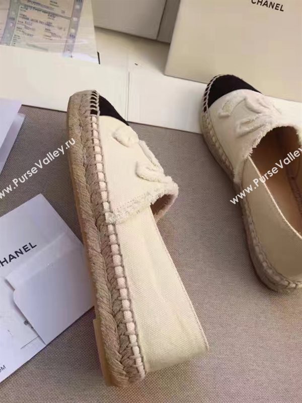 Chanel lambskin v canvas cream flat shoes 3948