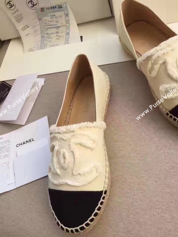 Chanel lambskin v canvas cream flat shoes 3948