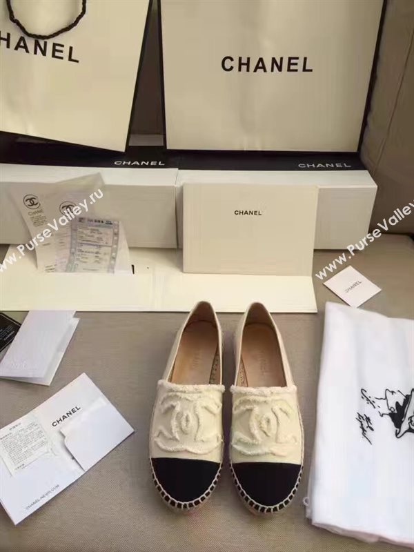 Chanel lambskin v canvas cream flat shoes 3948