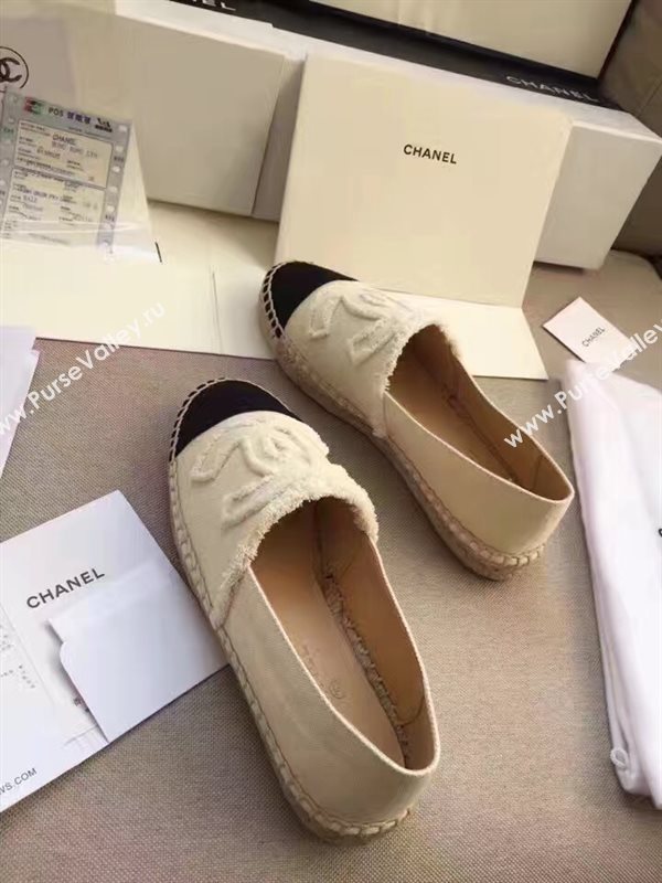 Chanel lambskin v canvas cream flat shoes 3948