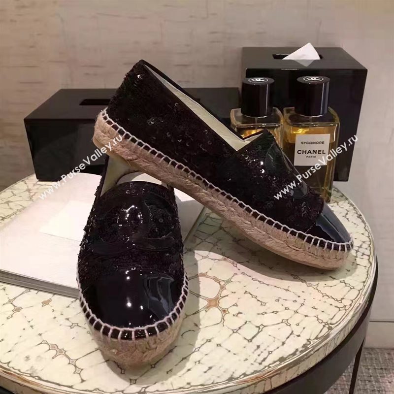 Chanel lambskin v canvas black flat shoes 3949