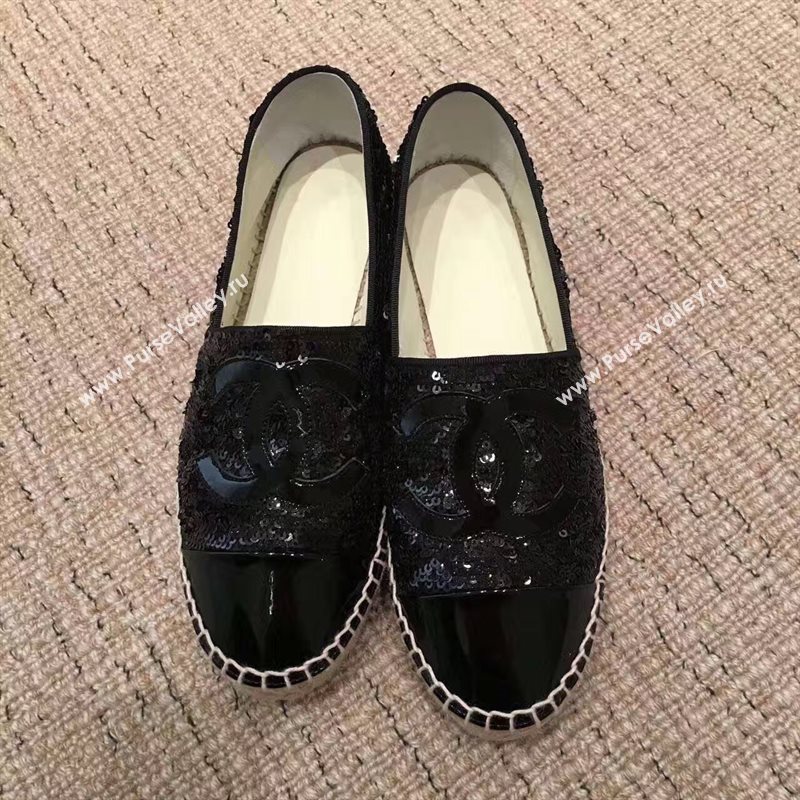 Chanel lambskin v canvas black flat shoes 3949