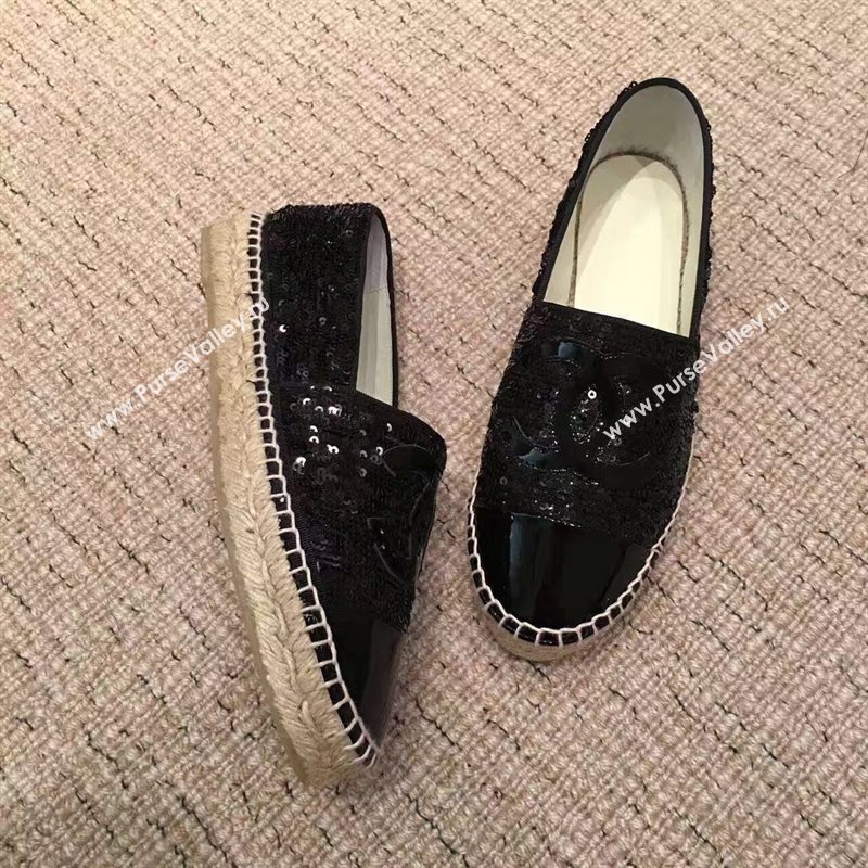 Chanel lambskin v canvas black flat shoes 3949