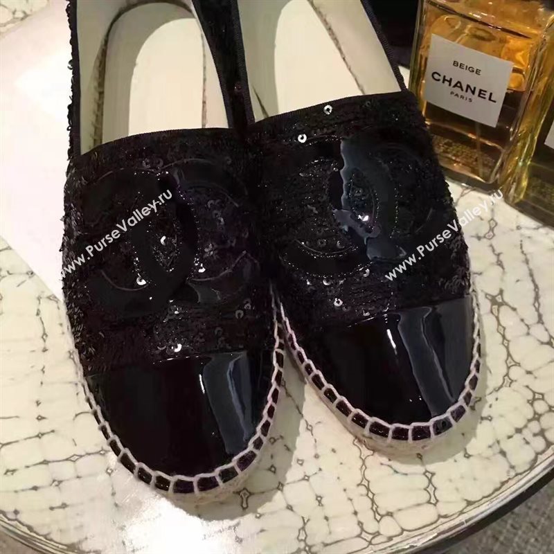 Chanel lambskin v canvas black flat shoes 3949