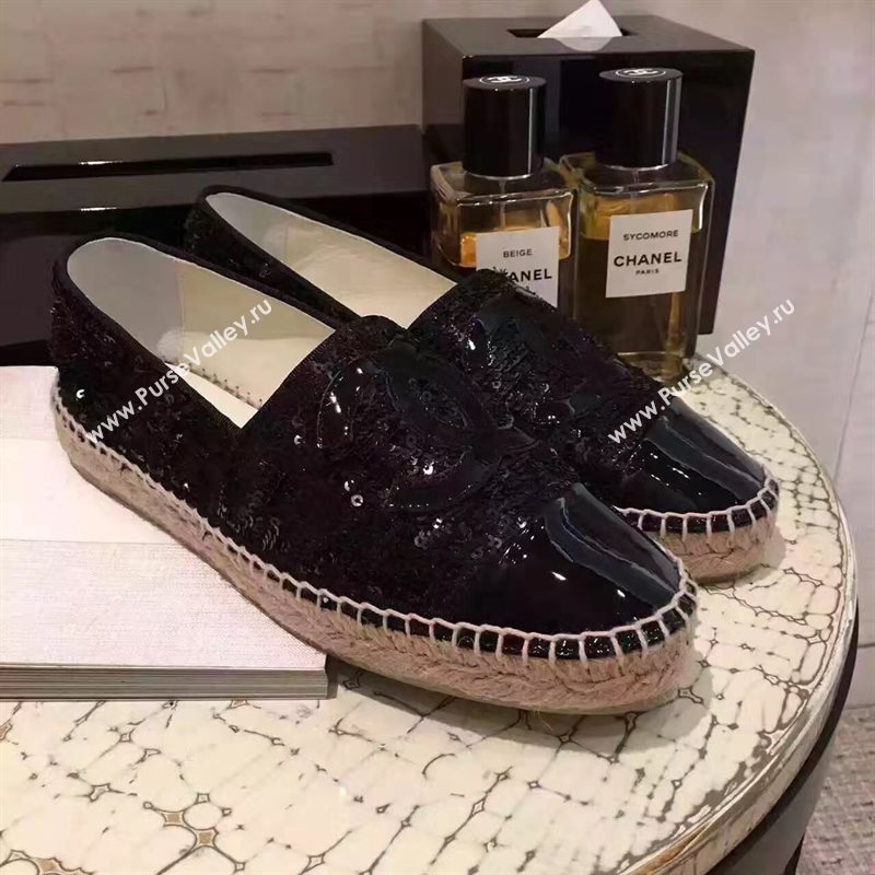 Chanel lambskin v canvas black flat shoes 3949
